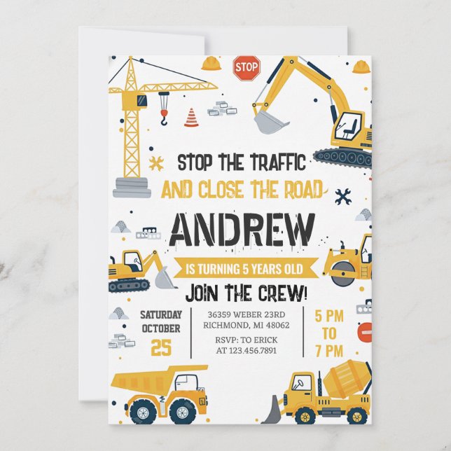 Invitation d'anniversaire de construction personne (Devant)