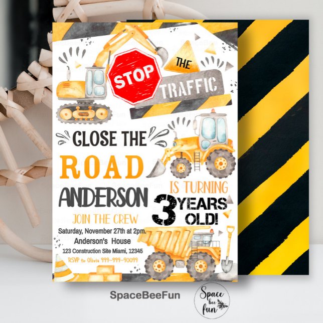 Invitation d'anniversaire de construction pour 3 a (Construction invites Birthday invitation for 3-year-old construction birthday party Dump Truck Party)