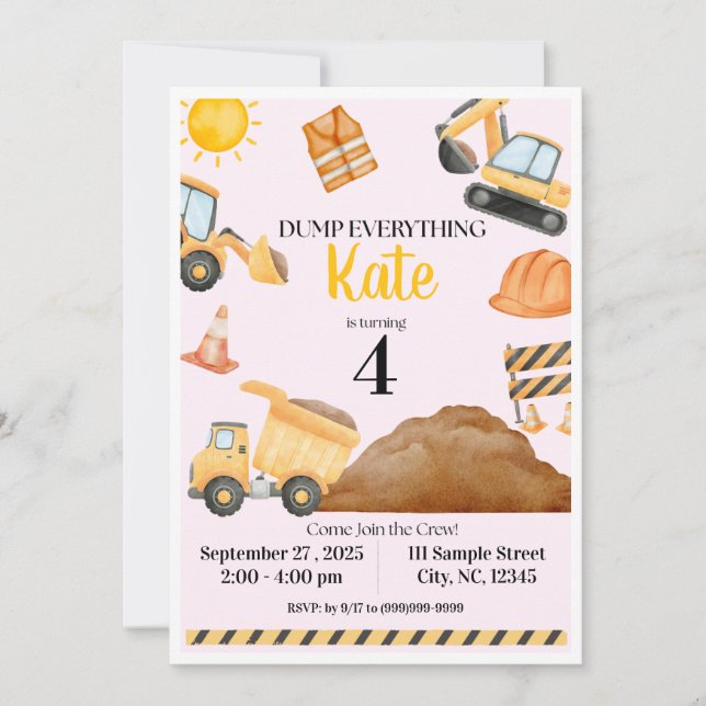 Invitation d'anniversaire de construction pour fil (Devant)