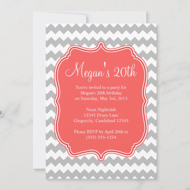Invitation d'anniversaire de Coral Quatrefoil Chev (Devant)