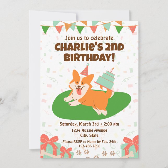 Invitation d'anniversaire de Corgi (Devant)