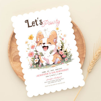 Invitation d'anniversaire de Corgi Puppy | Cute À 