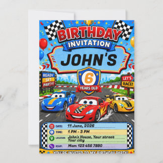 Invitation d'anniversaire de course automobile pou