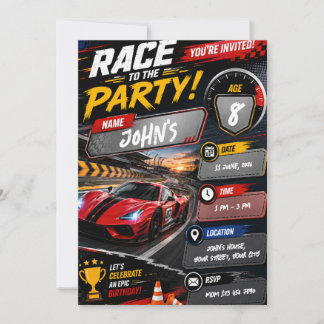 Invitation d'anniversaire de course automobile pou