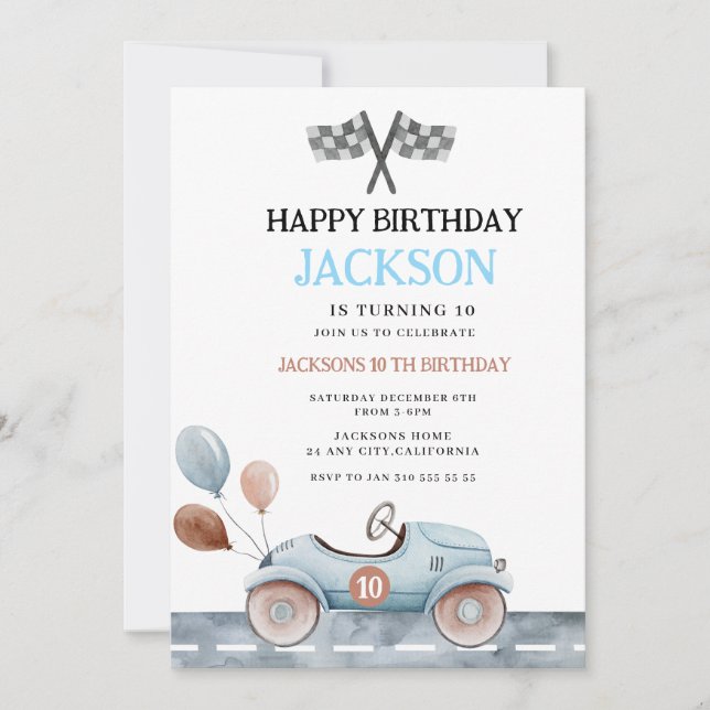 Invitation d'anniversaire de course automobile pou (Devant)