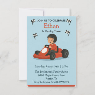 Invitation d'anniversaire de course de karting rou