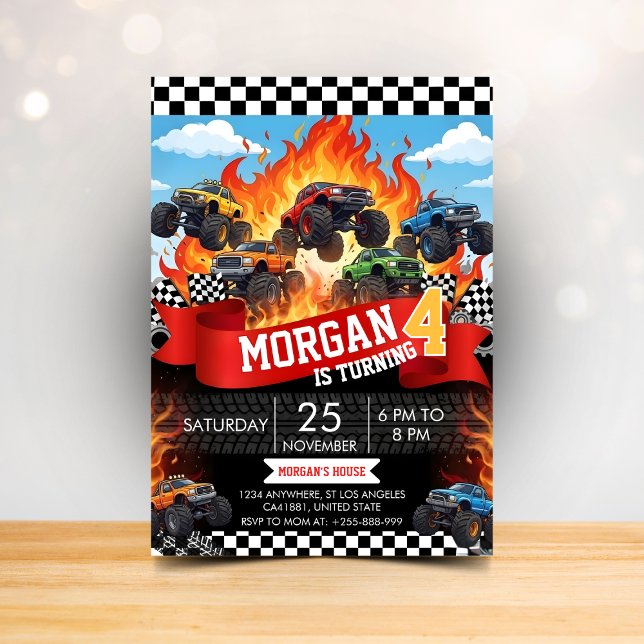 Invitation d'anniversaire de course de Monster Tru (Créateur téléchargé)