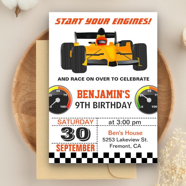 Invitation d'anniversaire de course de voiture de  (Créateur téléchargé)