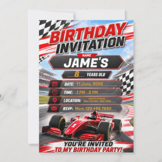 Invitation d'anniversaire de course de voiture pou