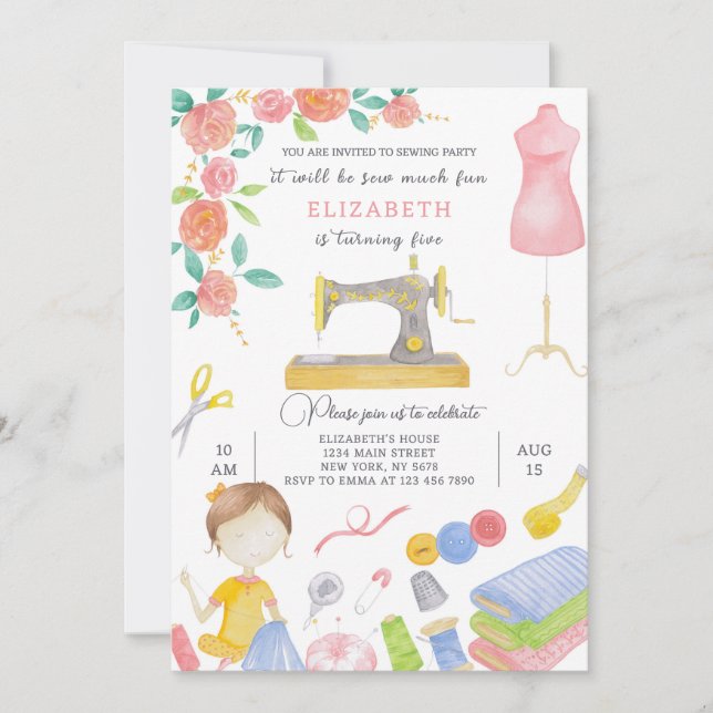 Invitation d'anniversaire de couture (Devant)