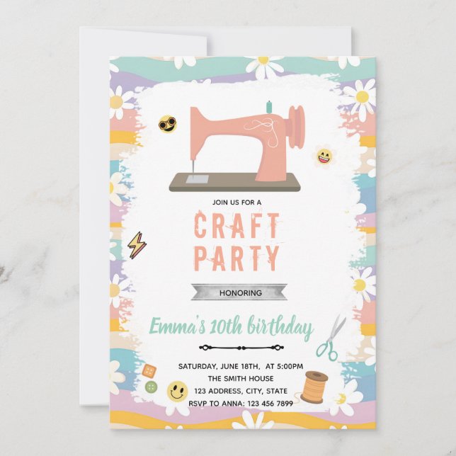 Invitation d'anniversaire de couture rétro (Devant)