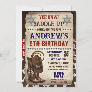 Invitation d'anniversaire de cow-boy country perso