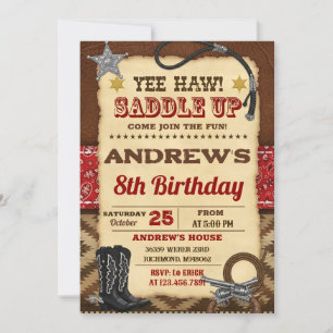 Invitation d'anniversaire de cow-boy de pays numér
