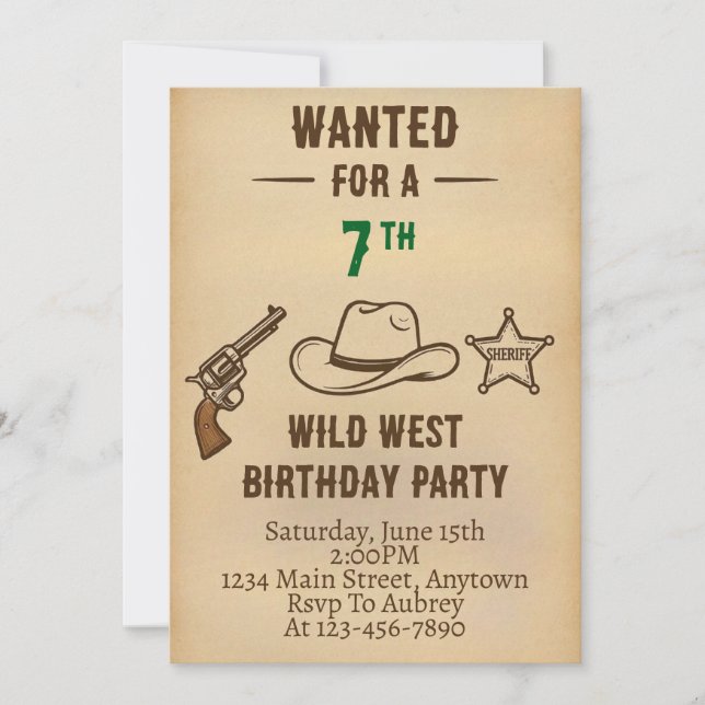 Invitation d'anniversaire de cow-boy de Wild West (Devant)