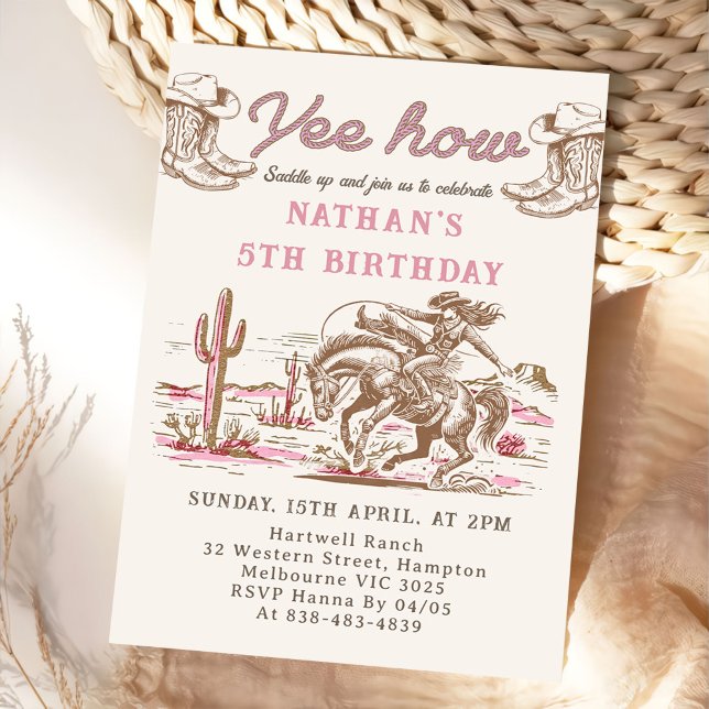 Invitation d'anniversaire de cow-boy western vinta (Créateur téléchargé)