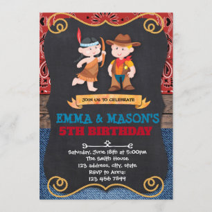 Invitation d'anniversaire de cowboys et d'Indiens