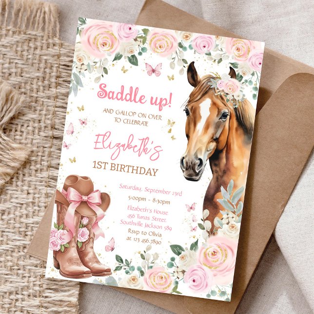 Invitation d'anniversaire de cowgirl à cheval (Créateur téléchargé)