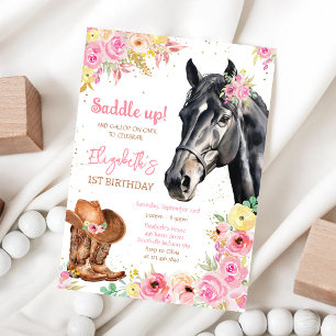 Invitation d'anniversaire de cowgirl à cheval