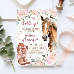 Invitation d'anniversaire de cowgirl à cheval Sadd