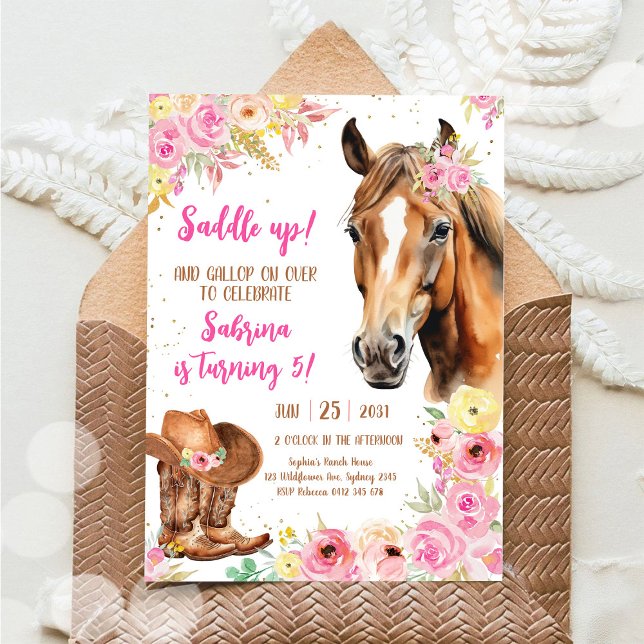Invitation d'anniversaire de cowgirl à cheval Sadd (Créateur téléchargé)