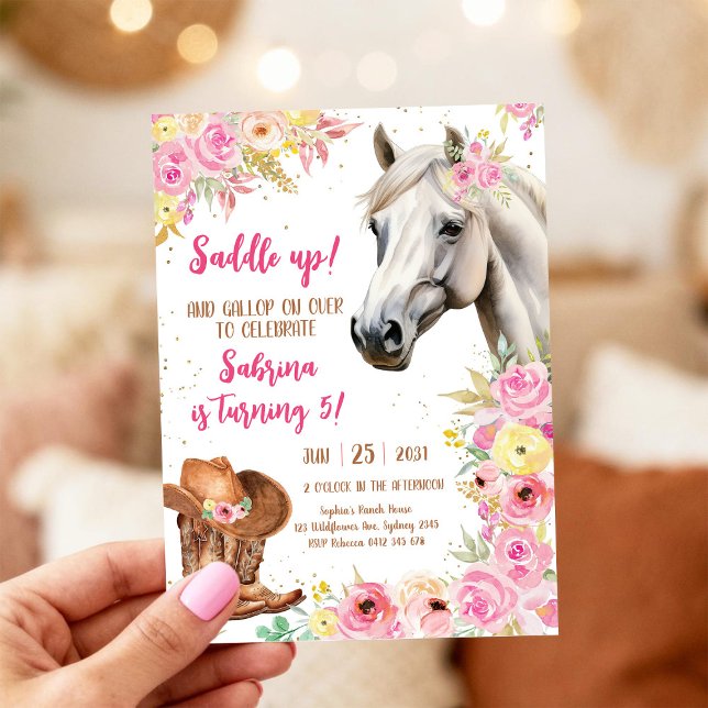 Invitation d'anniversaire de cowgirl à cheval Sadd (Créateur téléchargé)