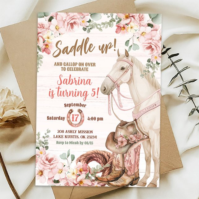 Invitation d'anniversaire de cowgirl à cheval Sadd (Créateur téléchargé)