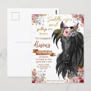 Invitation d'anniversaire de cowgirl au cheval à l