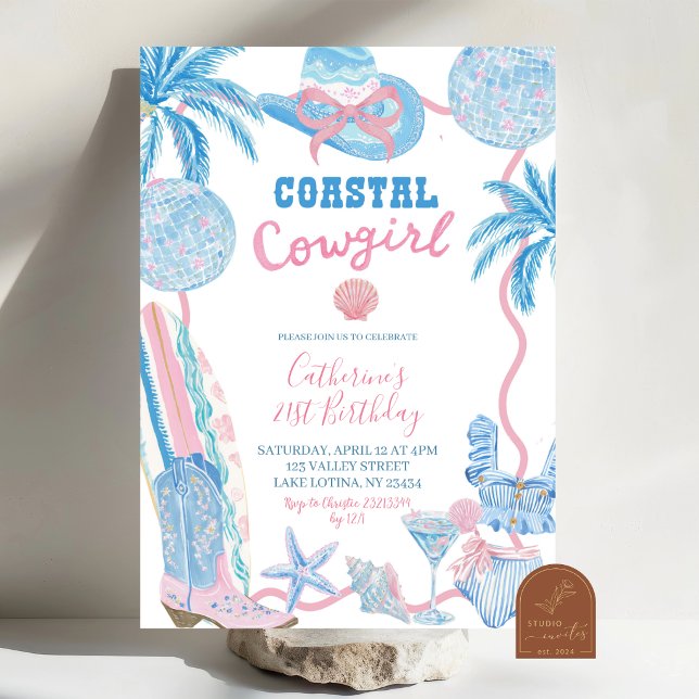 Invitation d'anniversaire de cowgirl côtière bleu  (Créateur téléchargé)