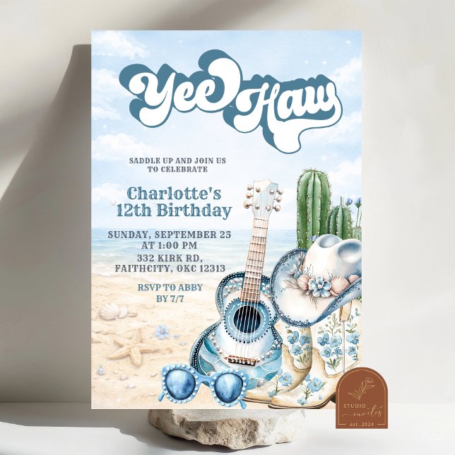 Invitation d'anniversaire de Cowgirl Côtière Yee H (Créateur téléchargé)