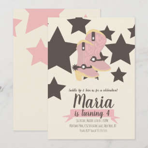 Invitation d'anniversaire de cowgirl étoiles roses