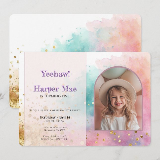 Invitation d'anniversaire de Cowgirl | Fête occide (Devant / Derrière)