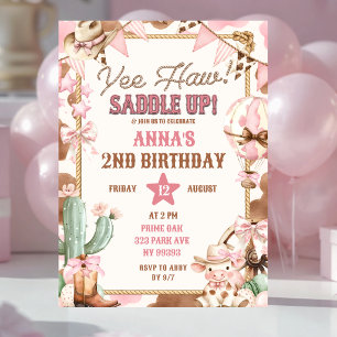Invitation d'anniversaire de cowgirl rose Yee Haw