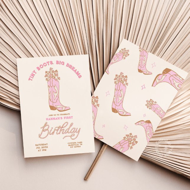 Invitation d'anniversaire de Cowgirl Tiny Boots Bi (Cowgirs Birthday Invitation Tiny Boots Big Dreams)