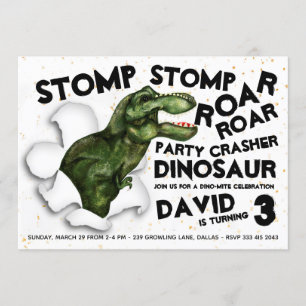 Invitation d'anniversaire de Crasher Dinosaur