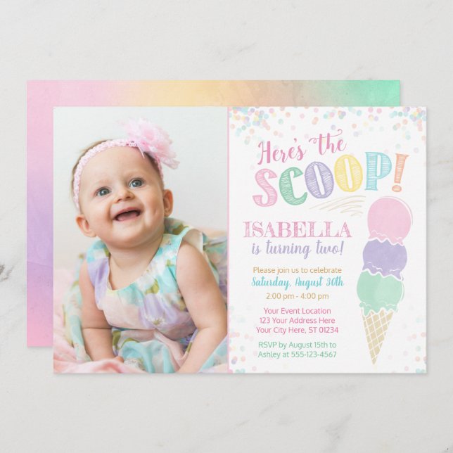 Invitation d'anniversaire de crème glacée avec la (Devant / Derrière)