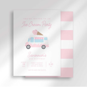 Invitation d'anniversaire de crème glacée rayée Pr