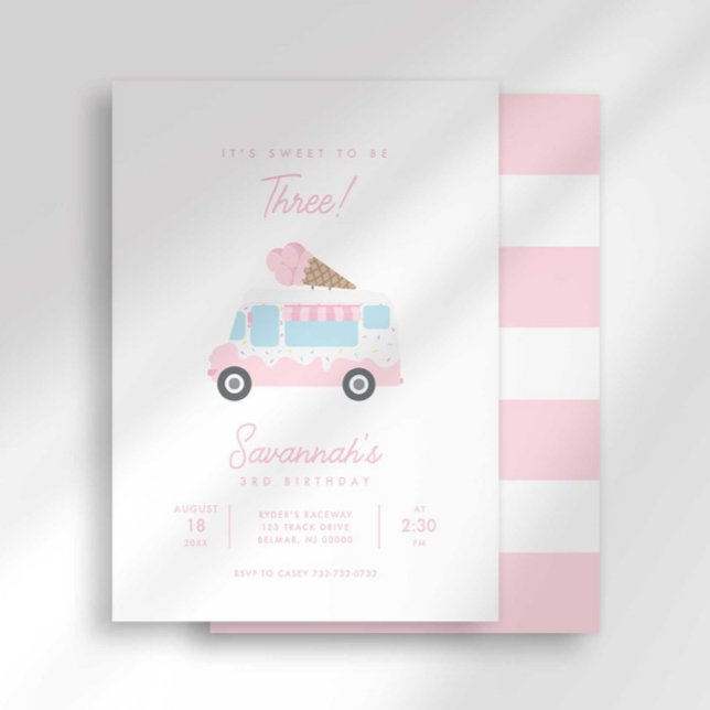 Invitation d'anniversaire de crème glacée rayée Pr (Créateur téléchargé)