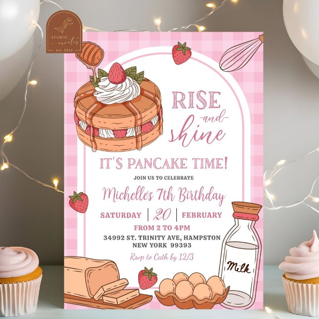 Invitation d'anniversaire de crêpes Rose Lever et  (Créateur téléchargé)