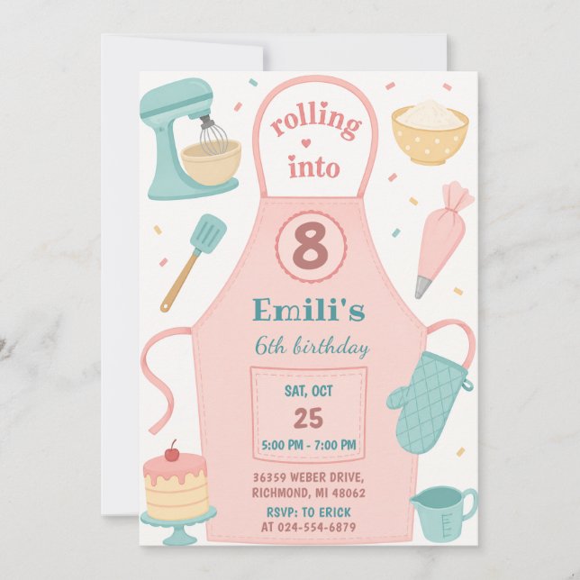Invitation d'anniversaire de cuisine avec tablier  (Devant)