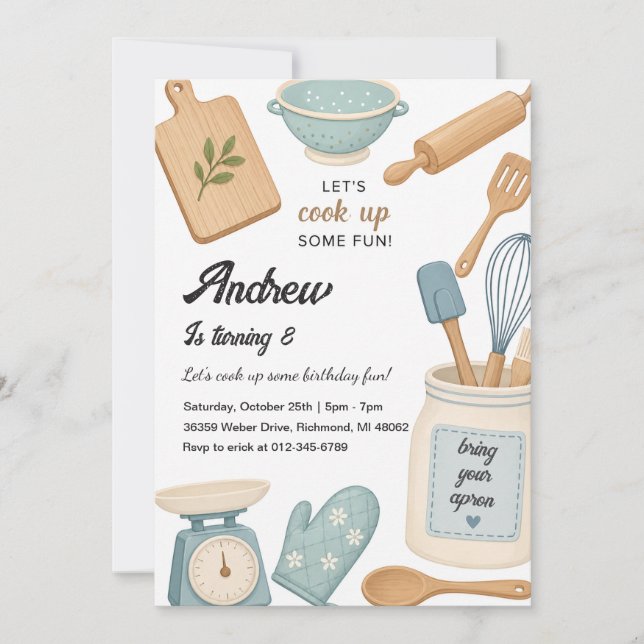 Invitation d'anniversaire de cuisine de chef perso (Devant)