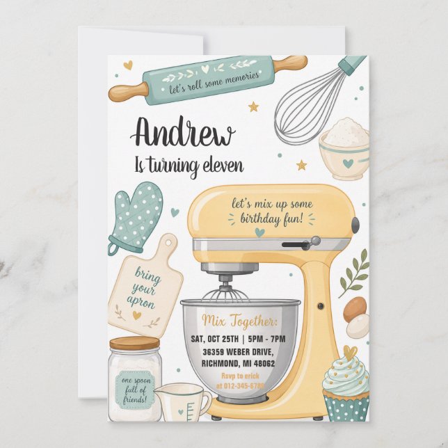 Invitation d'anniversaire de cuisine de chef perso (Devant)