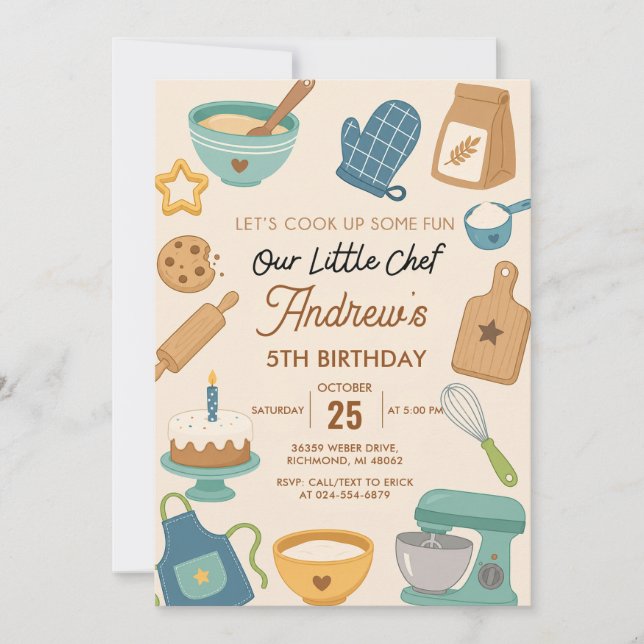 Invitation d'anniversaire de cuisine personnalisée (Devant)