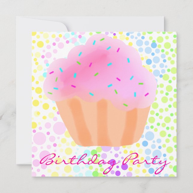 Invitation d'anniversaire de CupCake multicolore (Devant)