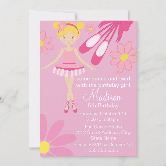 Invitation d'anniversaire de danse de ballerine ro (Devant)