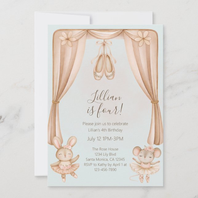 Invitation d'anniversaire de danse de ballet pour  (Devant)