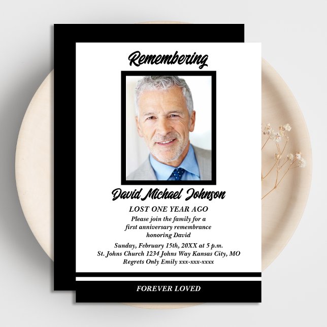 Invitation d'anniversaire de décès en photo noir e (Créateur téléchargé)
