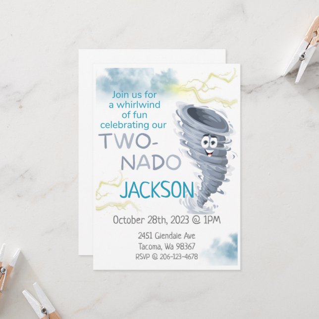 Invitation d'anniversaire de deux ans (Devant/Arrière en situation)