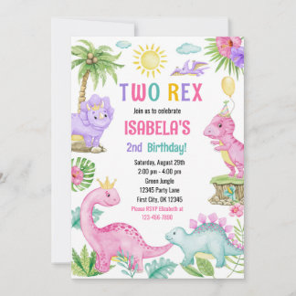 Invitation d'anniversaire de deux dinosaures Rex