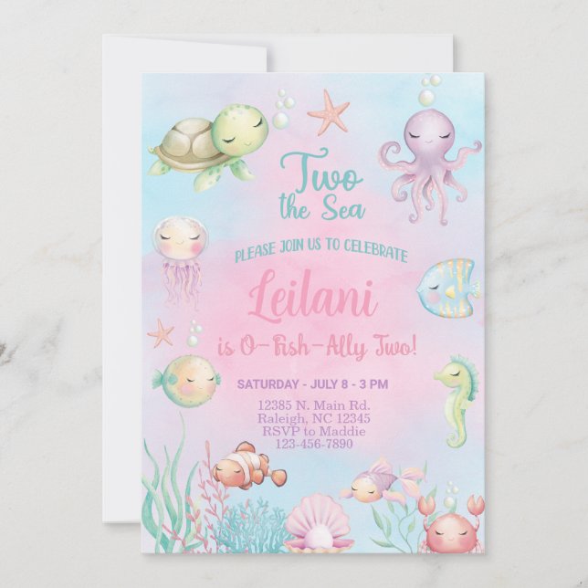 Invitation d'anniversaire de deux filles O-POISSON (Devant)