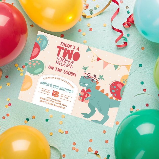 Invitation d'anniversaire de deux Rex. Invitation  (Two Rex Birthday Invitation. Dino 2nd Invite. Prin Invitation
)
